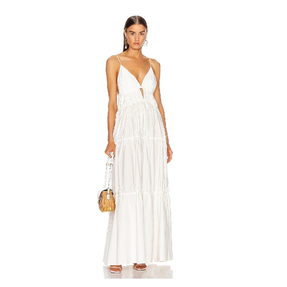 Jonathan Simkhai White Tiered Maxi Dress with Spaghetti Straps